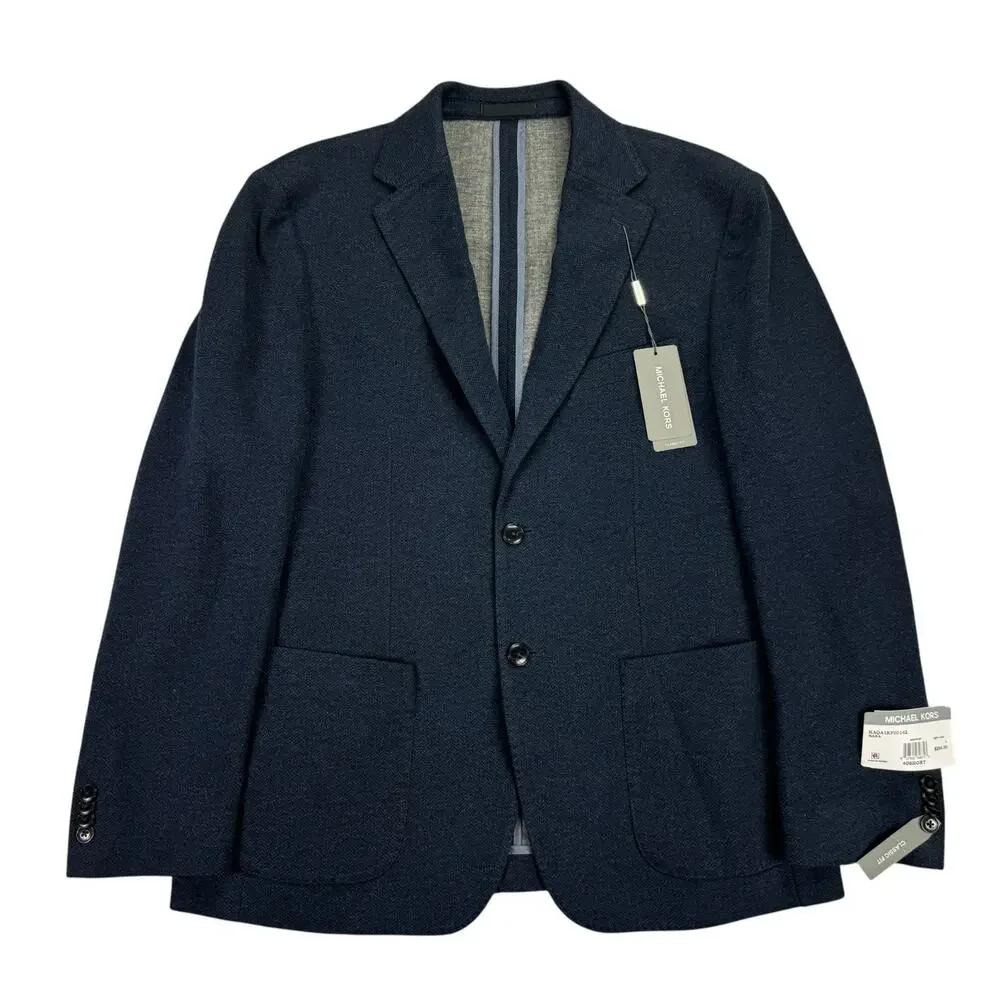 Michael Kors Mens Classic Fit Stretch Herringbone Knit Sport Coat Midnight 40S